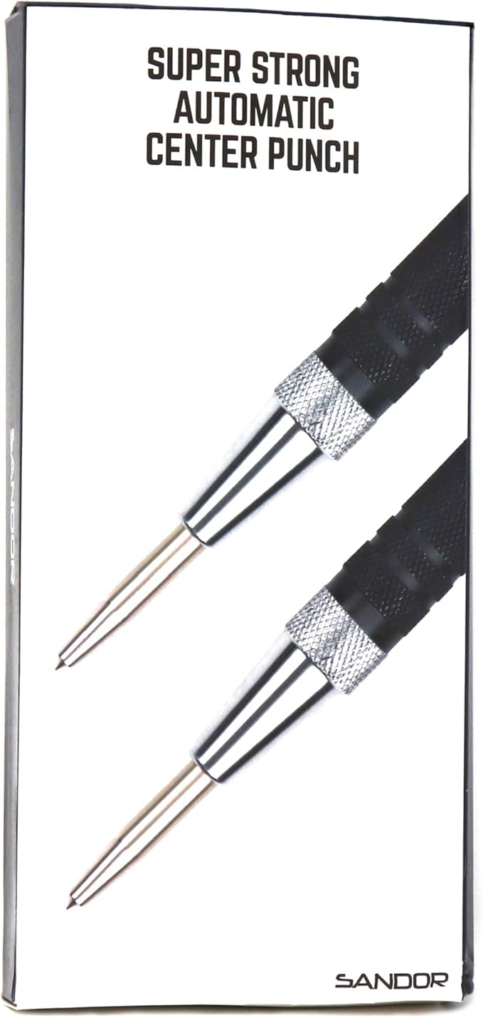 Super Strong Automatic Center Punch - 6 inch Black Steel Spring Loaded Center Hole Punch with Adjustable Tension, Hand Tool for Metal or Wood with Zippered Hard Shell Carry Case - Pack of 2