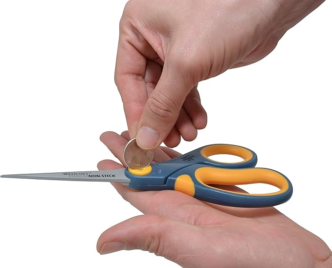 Westcott 8" Straight Titanium Bonded Non-Stick Scissors with Adjustable Glide Feature, Grey/Yellow (14849)