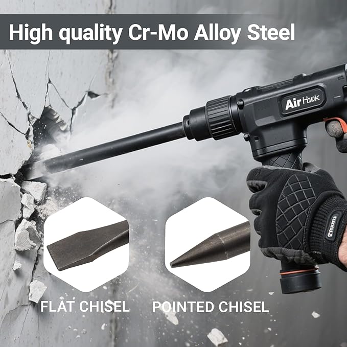2 Pack 14" Air Hammer Bits Attachments,0.401 Inch Shank Chisel Bit Set,Cr-Mo Alloy Steel Punch