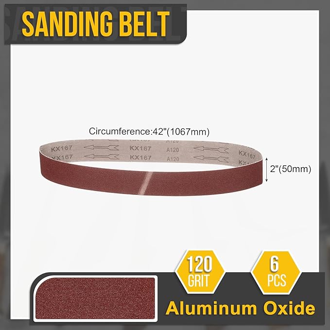 2 x 42 Inch Sanding Belt, 6 Pcs 120 Grit Knife Sharpener Belts Work Sharpening for Belt Sander Knife Carving Tool Metal Working