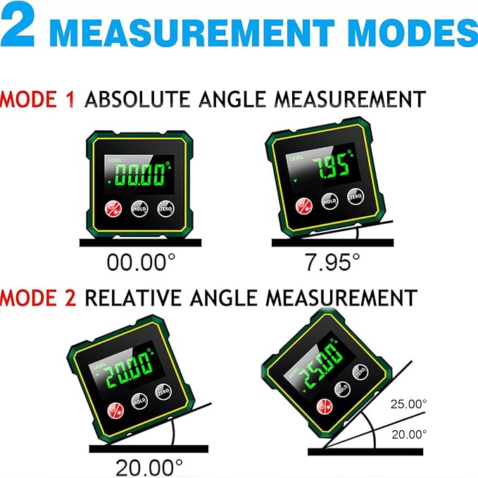 Digital Angle Finder with Electronic Laser Level,Inclinometer- 4-side Strong Magnetic Angle Gauge with Backlight, Finder Measuring Tool for Woodworking Tablesaw(Laser Level is Class II, Output<5mW)