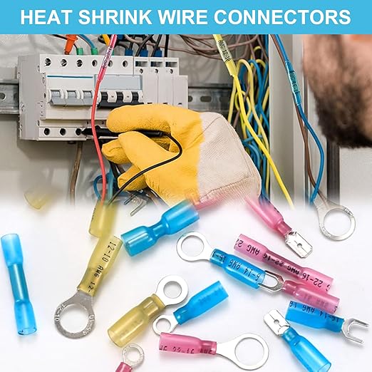Tnisesm 620Pcs Marine Grade Heat Shrink Wire Connectors kit 22-10 AWG Electrical Connectors Ring, Ring Fork Spade Butt Splice Terminals