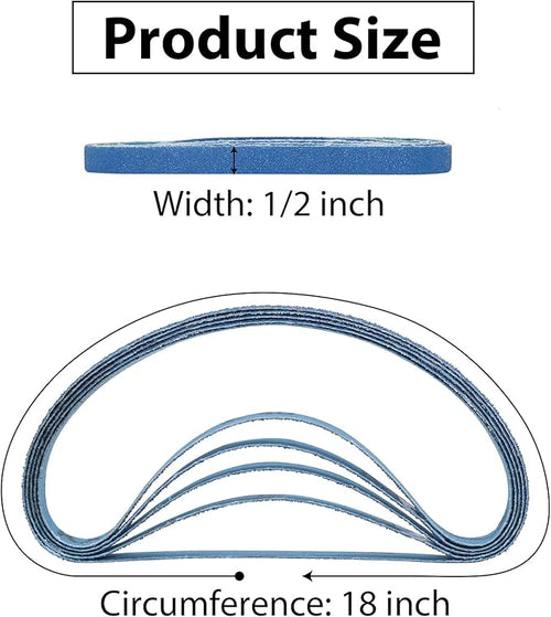 1/2 x 18 Zirconia Sanding Belts, 35 Pcs 7 Each of 40/60/80/100/120 Assorted Grits, 1/2x18 Inch Sanding Belts for Air Belt Sander, Knife Sharpening, Metal Polishing, Woodworking