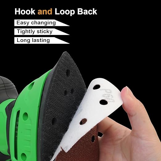 120 PCS Mouse Sander Sandpaper 60/120/180/240 Grit with Holes Hook and Loop Detail Sander Finger Sander Pads for Woodwoking Drywall