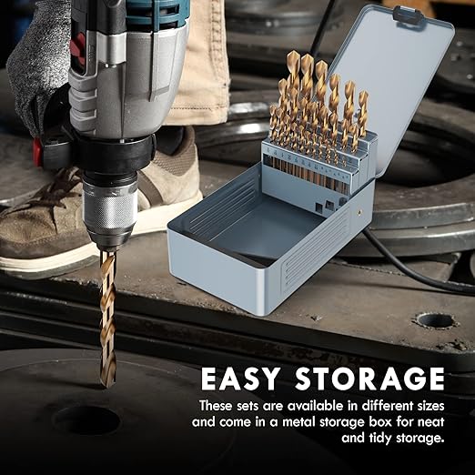 Cobalt Drill Bit Set, 29Pcs M35 High Speed Steel Bits for Hardened Metals, Stainless Steel, Cast Iron and Wooden Plastics, with Metal Index Storage Box, 1/16"-1/2"
