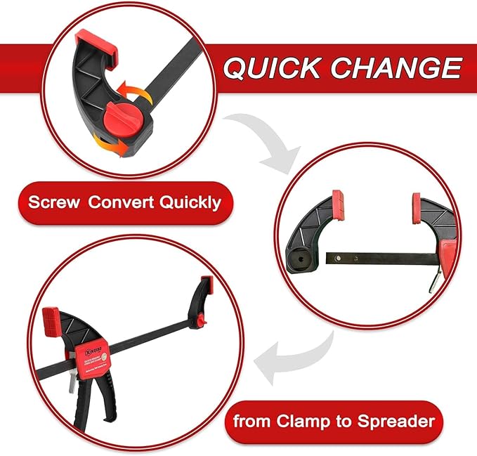 XINQIAO Bar Clamps for Woodworking 6 Inch (2) 12 Inch (2) Wood Clamps Set, One-Handed Spreader with 150 LBS for Stable and Reliable Fixing Solutions