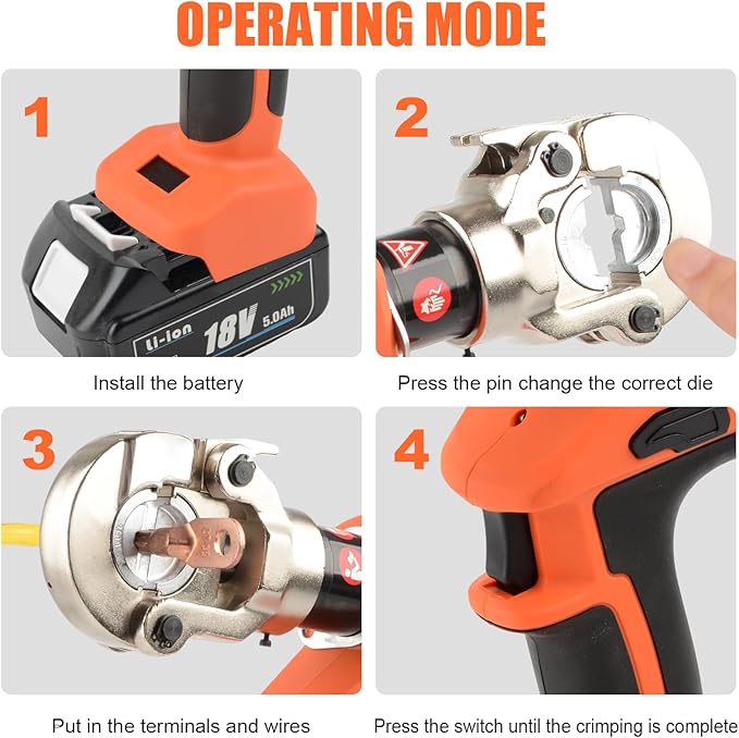 Electric Hydraulic Crimping Tool, Battery Cable Crimper Tool, 8 Ton Wire Crimpers Electrical, Crimping Rang 8AWG-600MCM(10-300m²) and Electrical Crimping Tool 12 Pairs of Dies (JGS-300S)