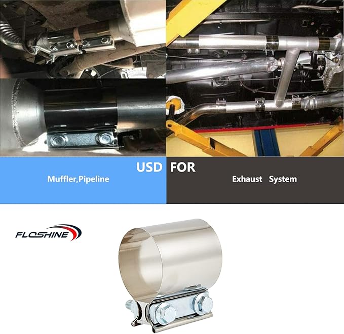 Butt Joint Band Clamps,Exhaust Muffler Clamp Exhaust Pipe Clamps Sleeve Stainless Steel (4, 2.75'')