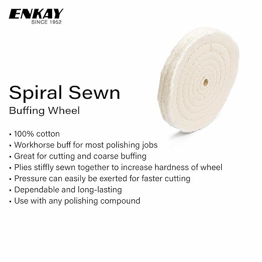ENKAY - 6" Spiral Sewn and Loose Cotton Buffing Wheels (2 Pack) for Polishing Metal and More, for Use with Polishing Compounds, Buffing Machines & Bench Grinders