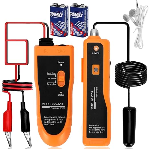 Underground Wire Locator, Up to 3 Feet Deep and 1,640 Feet Long, Wire Detector with Headset and Battery, Underground Wire Breaker Locator for Pet Fence, Underground Irrigation and Power Line