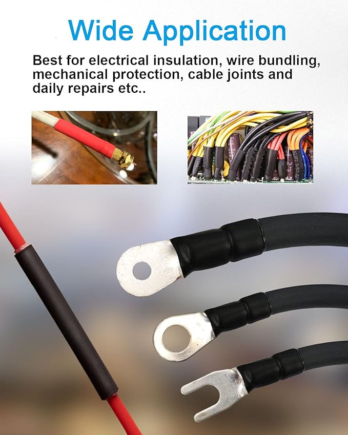 MILAPEAK 36pcs 3:1 Dual Wall Adhesive Heat Shrink Tubing, 6 Large Sizes (Diameter): 1.5, 1.25, 1, 3/4, 1/2,1/4-inch, Marine Glue Lined Cable Sleeve, Electrical Wire Wrap Protector for DIY (Black)