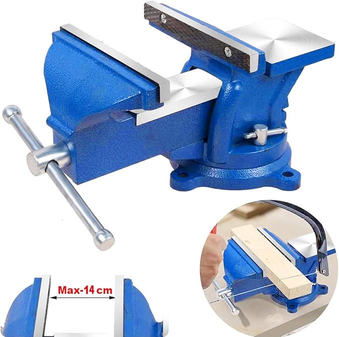 6" Heavy Duty Bench Vise, Pipe Vise Bench Vices with Anvil Swivel Table Top Clamp Locking Base, Double Swivel Rotating Vise Head& Body Rotates 360°-Blue