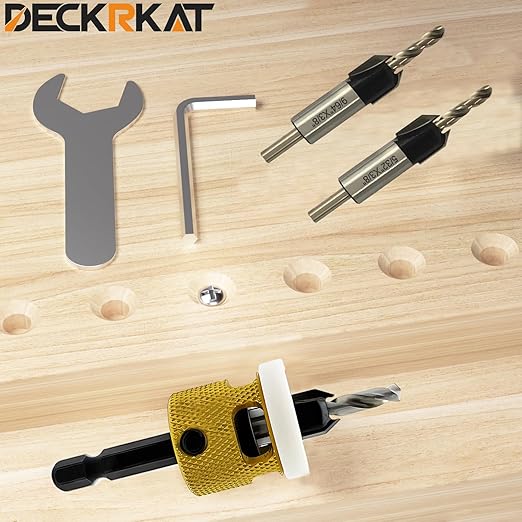 Hex Shank Countersink Drill Bit Set 3Pc #10#12#14 Woodworking Countersink Drill Bits with Adjustable Bit Depth Stop, HSS M2 Drill Bits in Size 1/8" 9/64" 5/32", 3/8" 82˚, with Storage Case