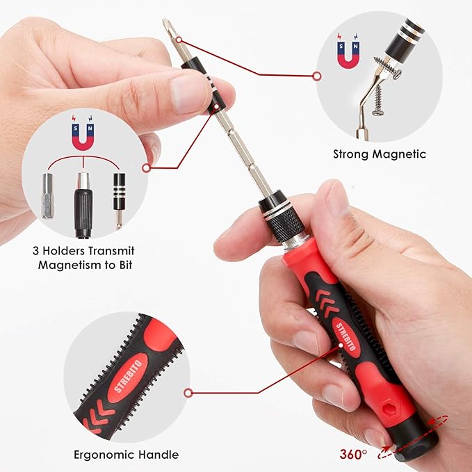 STREBITO Screwdriver Sets 142-Piece Electronics Precision Screwdriver with 120 Bits Magnetic Repair Tool Kit for iPhone, MacBook, Coumputer, Laptop, Tablet, PS4, Xbox, Nintendo, Eyeglasses, Jewelers