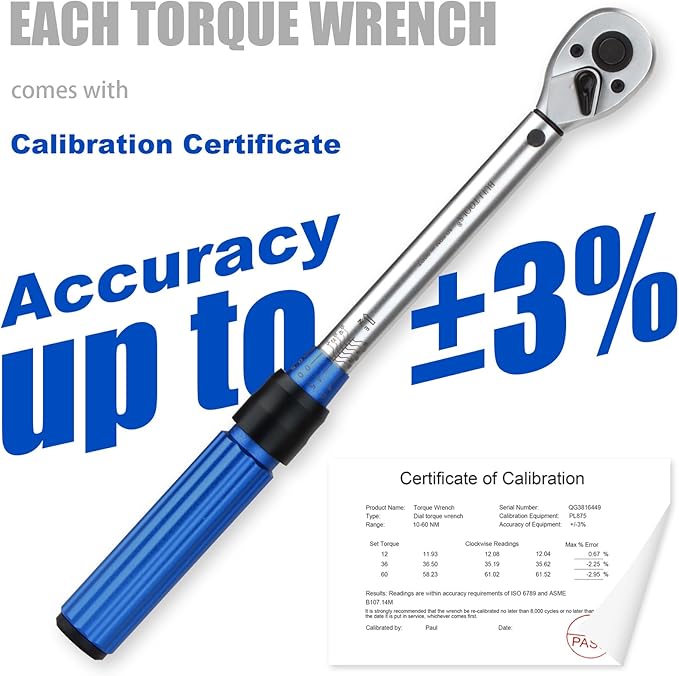 3/8-Inch Drive Click Torque Wrench, Dual-Direction 72-Tooth Torque Wrench Set 7.4-44.3 FT.LB/10-60 Nm Dual Range Scales Torque Wrench for Bike, Motorcycle, Car Spark