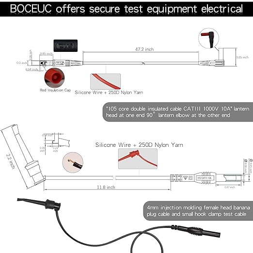 Multimeter Silicone Leads Electrician Test Leads Kit CAT III 1000V&CAT IV 600V with Alligator Clips Test Hooks and Needle Back Probe Pins for Fluke, AstroAI, INNOVA