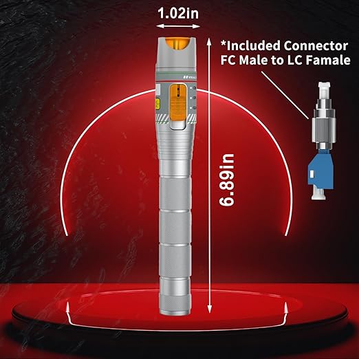 2PCS Visual Fault Locator 50KM with FC/LC Adapter Kit, VFL Include Single Mode 9/125um FC Male to LC Female Connector, Fiber Red Light Pen for CATV Telecommunications Engineering Maintenance