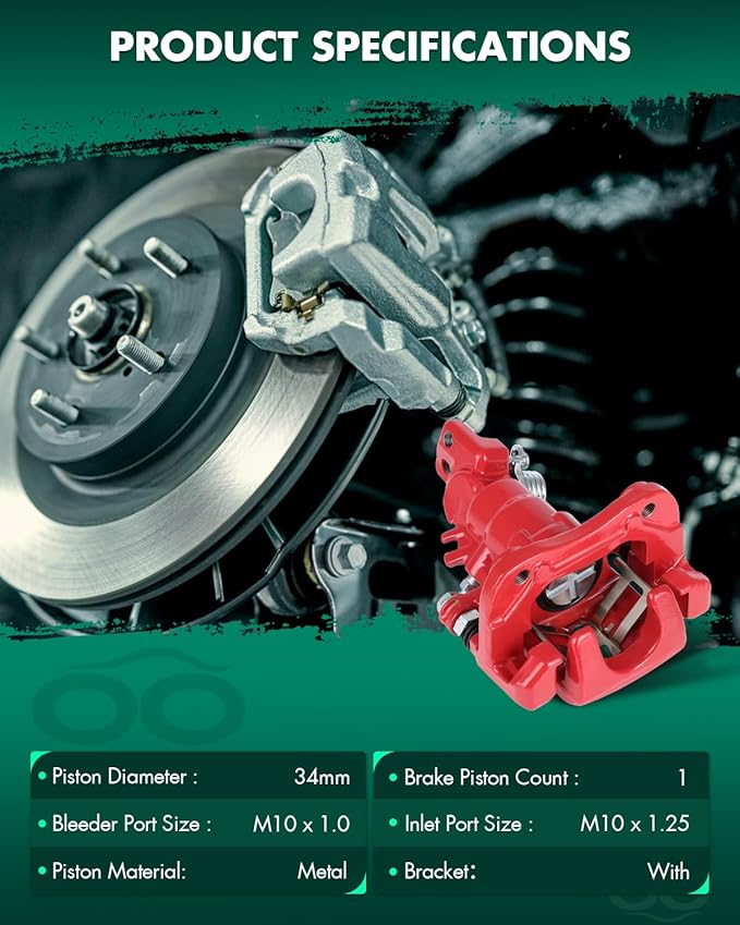 SCITOO 19-B2068 Disc Brake Caliper Assembly with Bracket Red Fit For Acura TSX 2004 2005 2006 2007 2008,For Honda For Accord 1998 1999 2000 2001 2002 2003 2004 2005 2006 2007