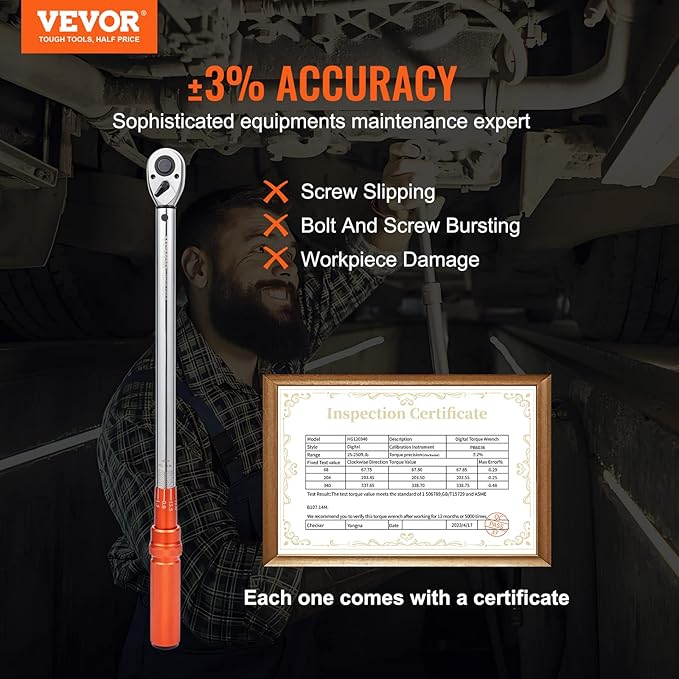 VEVOR 1/2-inch Drive Click Torque Wrench 25-250ft.lb/34-340n.m, Dual-Direction Adjustable Torque Wrench Set, Mechanical Dual Range Scales Torque Wrench Kit with Adapters Extension Rod