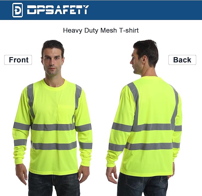 High Visibility Class 3 T Shits, Hi vis Safety Shirts with Reflective Strips and Pocket, Long Sleeve Quick Dry Mesh Construction Work Shirt for Men/Women Lime.Small