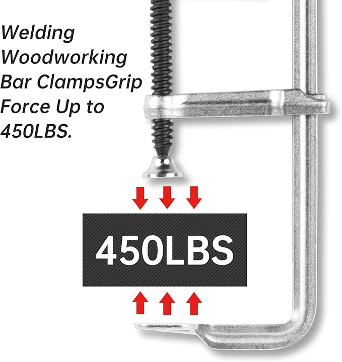 2-Pack Welding Bar Clamps 12 Inch,Drop Forged Steel Bar Clamps Throat Depth 3 inch Load Force 450 Lbs for Woodworking,Welding,Metal working