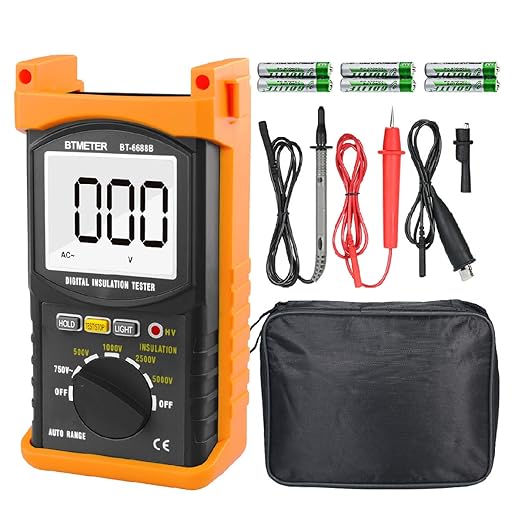 BTMETER BT-6688B Megohmmeter 200 Gig Ohm Digital Insulation Resistance Tester, 500V/1kV/2.5kV/5kV Test Voltage, Auto Ranging, Backlight Display