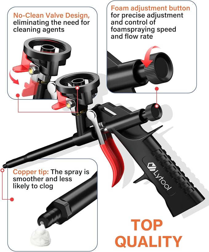 2pcs Foam Gun, Expanding Foam Spray Gun with Extension Tube, PU Foam Gun Applicator, No-Clean Foam Spray Gun, Teflon Coated Foam Gun for Caulking Foam Gun, Gap Filler Spray Gun