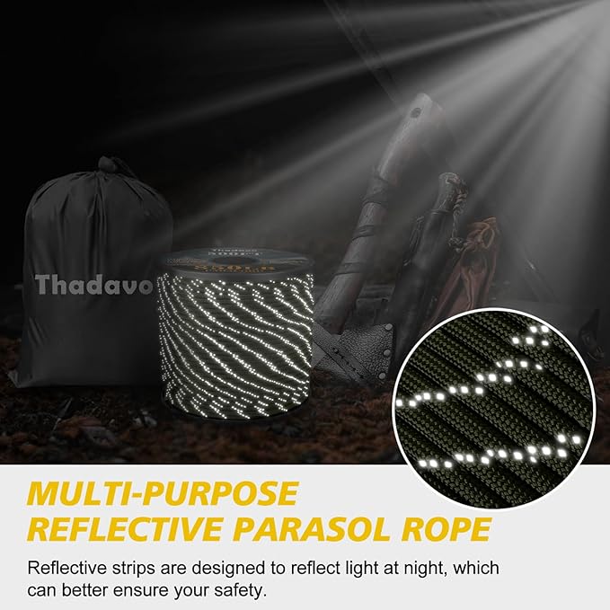 Reflective Paracord Rope 850Ib, 50/100/200/500/1000ft 4MM 11 Strand Parachute Cords, Tactical Paracord String for Camping, Fishing, Clothesline, Hammock, Tent, Bracelet, Army Green 100FT