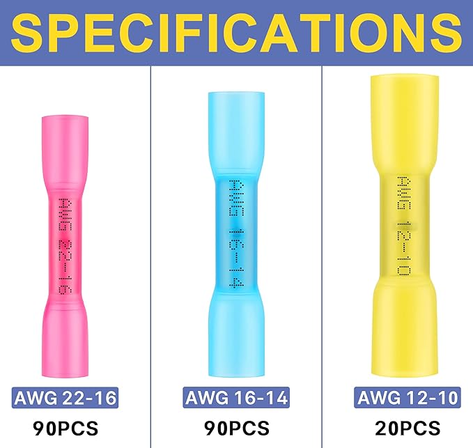 haisstronica Crimping Tool For Heat Shrink Set with 200PCS AWG 22-10 Marine Grade Butt Connectors and Wire Stripper
