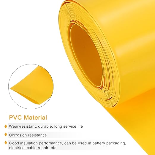 MECCANIXITY Battery Wrap PVC Heat Shrink Tubing 60mm Dia 95mm Flat 10 Feet(3meters) Yellow Good Insulation for Battery Pack