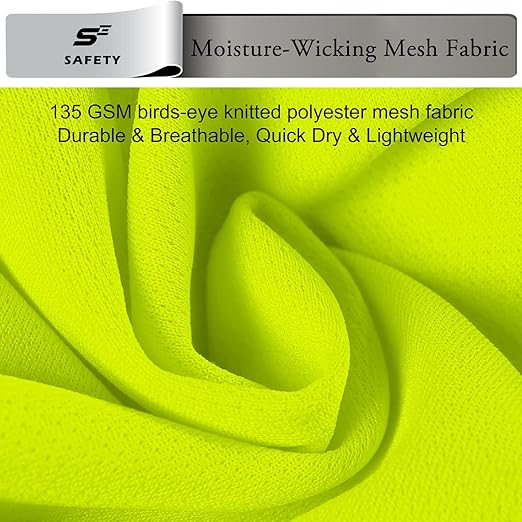 Hi Vis T Shirt Class 3 High Visibility Shirts for Men Safety Shirts with Reflective Strips and Pocket Breathable Construction Work Mesh Short Sleeve Yellow M