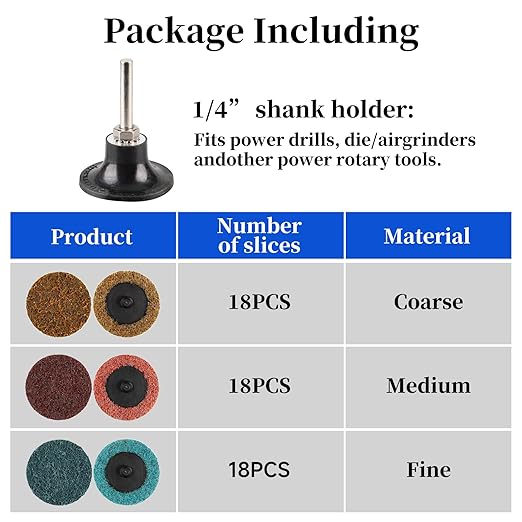 57Pcs 2 Inch Quick Change Sanding Discs Nylon Surface Conditioning Discs with 1/4" Roll Lock Holder for Die Grinder - Ideal for Surface Prep Grinding Polishing Deburring Rust & Paint Removal