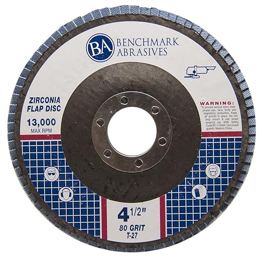 Benchmark Abrasives 4.5" Premium Zirconia Type 27 Flap Discs Grinding Wheels for Sanding Stock Rust Removal Finishing Grinding Deburring Stainless Steel, 7/8" Arbor (10 Pack) - 80 Grit