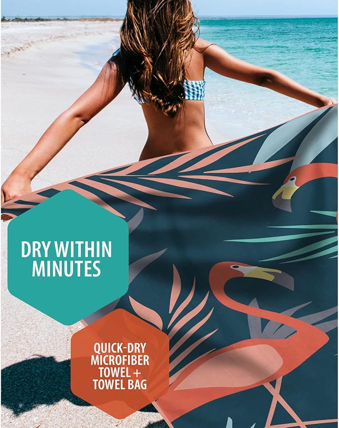 VENTURE 4TH Microfiber Beach Towel: Quick-Dry, Compact, Sand-Free, Absorbent, Sandproof and Lightweight - Perfect for Camping, Beach, and Roadtrips (Navy Flamingo Design | 35x78 inches)