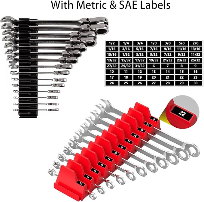 46PCS Magnetic Modular Wrench Organizers for Tool Drawers, Wrench Organizer with Metric&Sae Labels, Best Gift for Father, Brother and Boyfriend