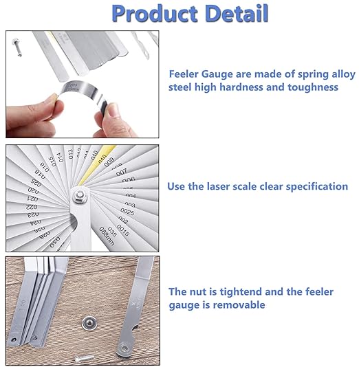 2 Pack Feeler Gauge 32 Blades Gauge 0.0015-0.035" and 1 Pack Offset Feeler Gauge 16 Blades 0.005-0.020", Stainless Steel Dual Marked Metric and Imperial Gap Measuring Tool