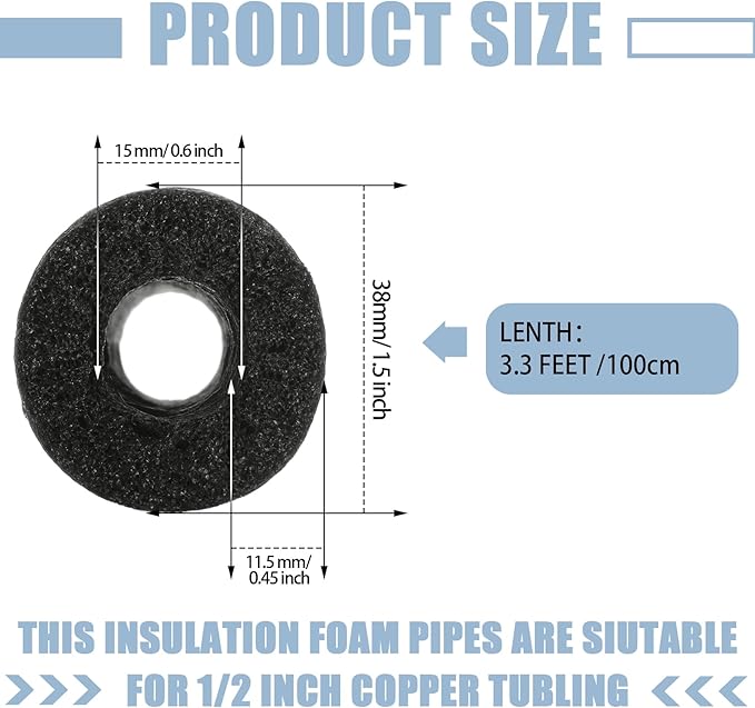 Amylove 36 Pcs 3.3 Feet Foam Pipe Insulation Foam Tube Insulating Water Pipe Pool Swim Noodles Heat Preservation Pipe Covers for Tubing Outdoor Freeze Protection (Black,1/2 Inch)