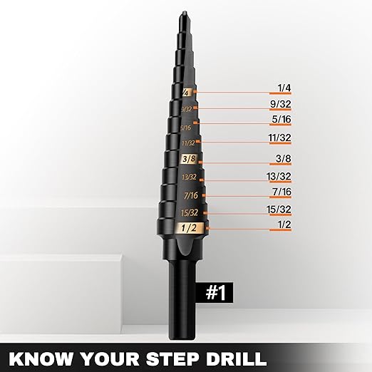 KSEIBI 575035 HSS Step Drill Bit 1/8-1/2 Inch, 3-Flat Shank Black Oxide for Metal, Wood, Plastic - 13 Steps Precision Drilling #1