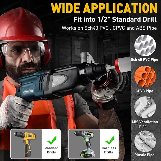 9Pcs PVC Pipe Reamer Kit With 1/2inch, 3/4inch, 1inch, 1-1/4inch,1-1/2inch, 2inch,2-1/2inch, 3inch, 4inch Head Aluminum, PVC Fitting Saver, PVC Socket Saver For SCH40 PVC, ABS PVC Pipe, CPVC