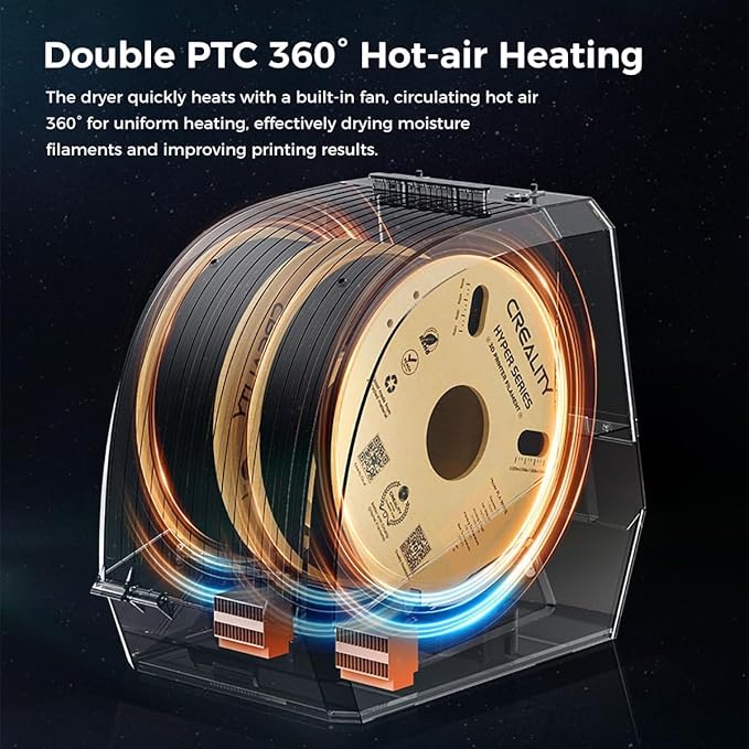 2025 Official CREALITY Space Pi Filament Dryer Plus, 2 Spools Double 360° 160W PTC Fast Heating 3D Printer Filament Dryer Box, 4'' LCD Touch Screen, One-Key Set 3D Filament Drying for PLA PETG ABS TPU