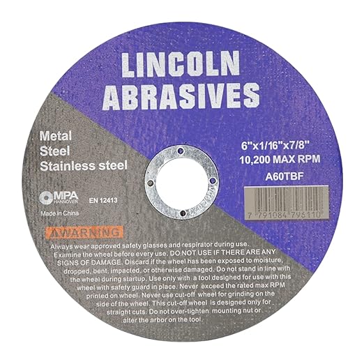 100 Pc 6" x 1/16" x 7/8" Cut-Off Wheels Lincoln Abrasives Metal & Stainless Steel