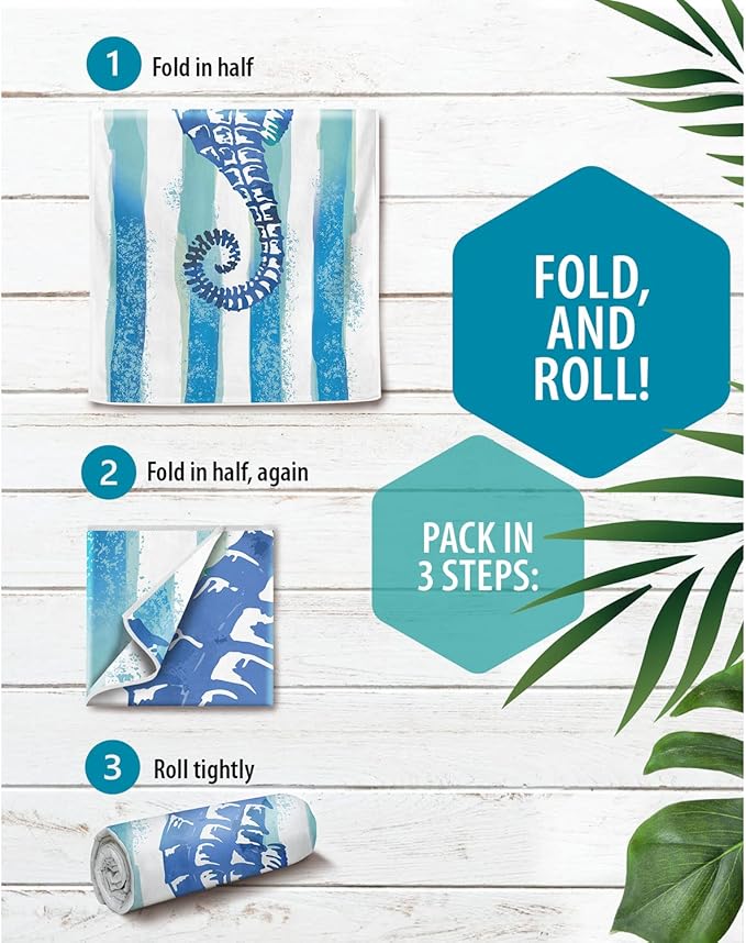 VENTURE 4TH Microfiber Beach Towel: Quick-Dry, Compact, Sand-Free, Absorbent, Sandproof and Lightweight - Perfect for Camping, Beach, and Roadtrips (Striped Seahorse Design | 35x78 inches)