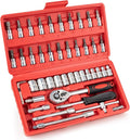 46PCS Small Drive Socket Ratchet Wrench Screwdriver Set, 1/4 Inch Metric Socket and Ratchet Wrench Set with Extension Bar, Compact Tool Set for Car