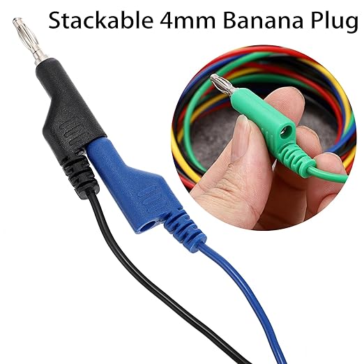 Sumnacon Multimeter Test Lead Set - 5Pcs Stackable Banana Plug to Test Hook Wire Cable Kit with Protective, Flexible Wire Leads for Electrical Testing 500V/5A 9.8Ft/3M