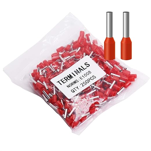 Fidioto 18AWG Pin Cord End Terminals, 250pcs Red AWG18 Wire Ferrules Terminals for Electric, Industrial, Chemical Industry, Power Control System, etc.
