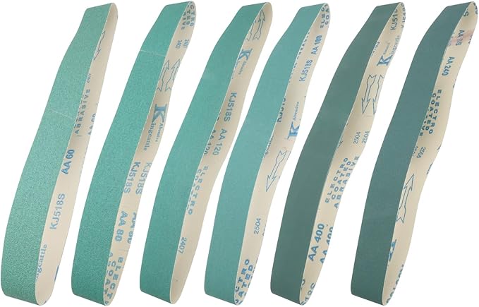 2 x 42 Inch Ceramic Sanding Belts, 2x42 Metal Grinding Belt, 60/80/120/180/240/400 Grit Sander Belt for Knife Making, Deburring, 6 Pack