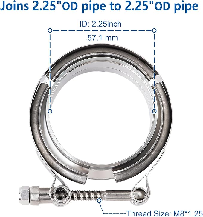 LokoCar 2.25 Inch V Band Clamp with Flange Male Female Stainless Steel 2Pcs