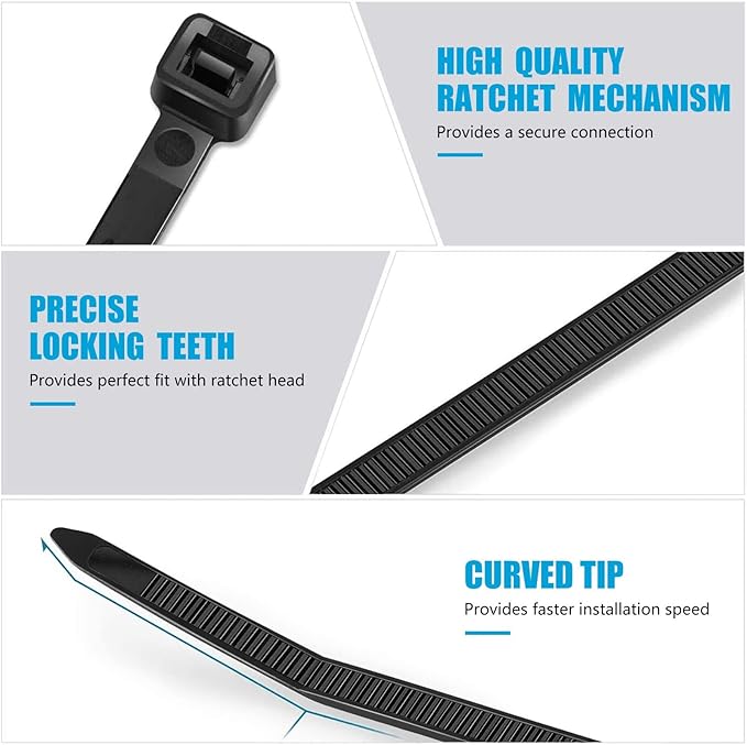 Zip Ties 14 inch (100 Pack), Black, 50lb Tensile Strength, UV Resistant Cable Ties for indoor and outdoor by SKALON