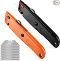 HORUSDY 2-Pack Box Cutter Utility Knife, Heavy Duty Aluminum Shell Retractable Box Cutter for Cardboard, Boxes and Cartons, Extra 10 Blades.