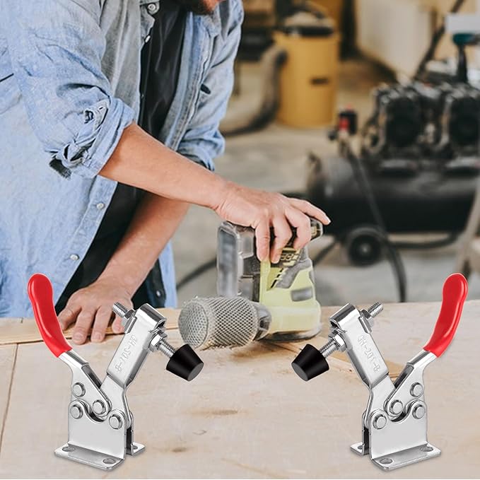 12 Pack 201B Toggle Clamps, Hold Down Clamp 220Lbs Holding Capacity Quick Release Horizontal Clamps with Rubber Pressure Tip for Woodworking Jigs and Fixtures, Welding, Drill Press, Crosscut Sled